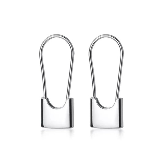 925 Sterling Silver Safety Pin Hoop Earrings with Padlock Charm - sugarkittenlondon