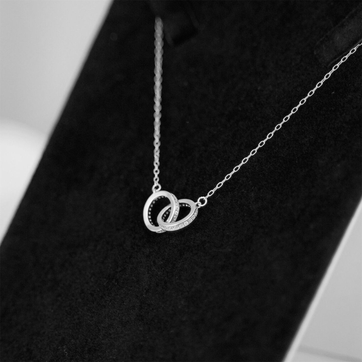 Rhodium-Plated Sterling Silver Eternity Infinity Double Circles Knot Forever Necklace - sugarkittenlondon