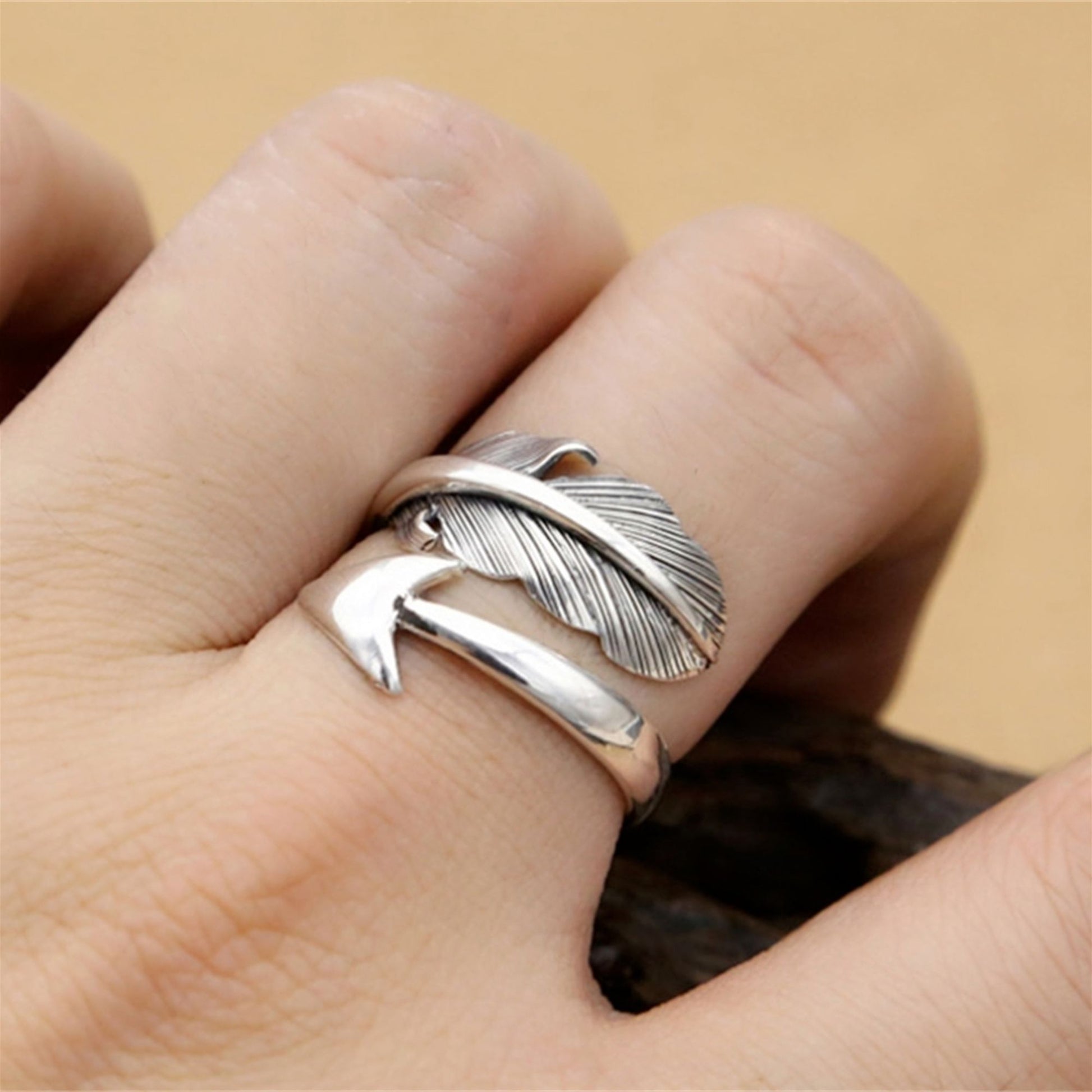 Sterling Silver Oxidized Wing Arrow Feather Ring, Adjustable Ring - sugarkittenlondon