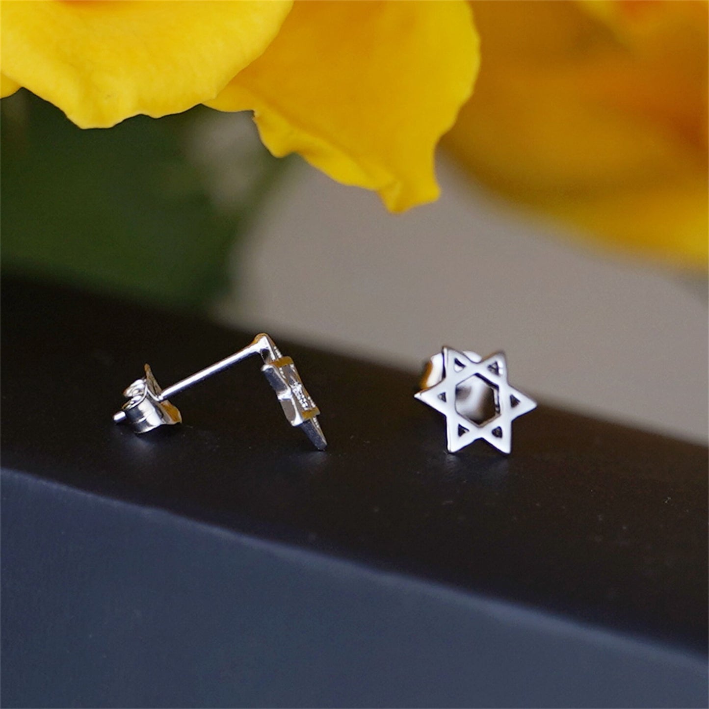 Sterling Silver 7.5mm Six Pointed Hex Star of David Stud Earrings - sugarkittenlondon