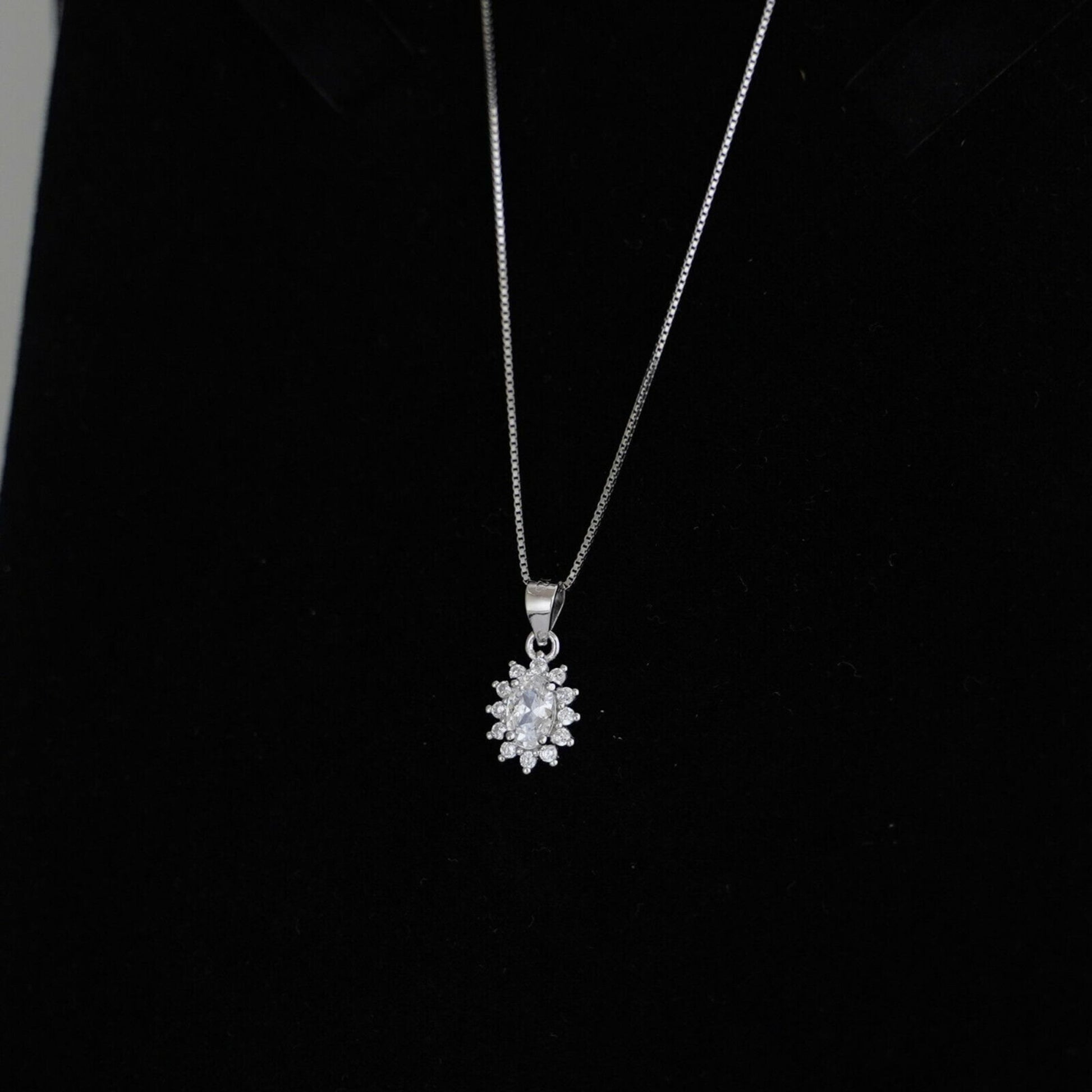 Sparkling Sterling Silver Cluster Pendant Necklace with Clear CZ - sugarkittenlondon