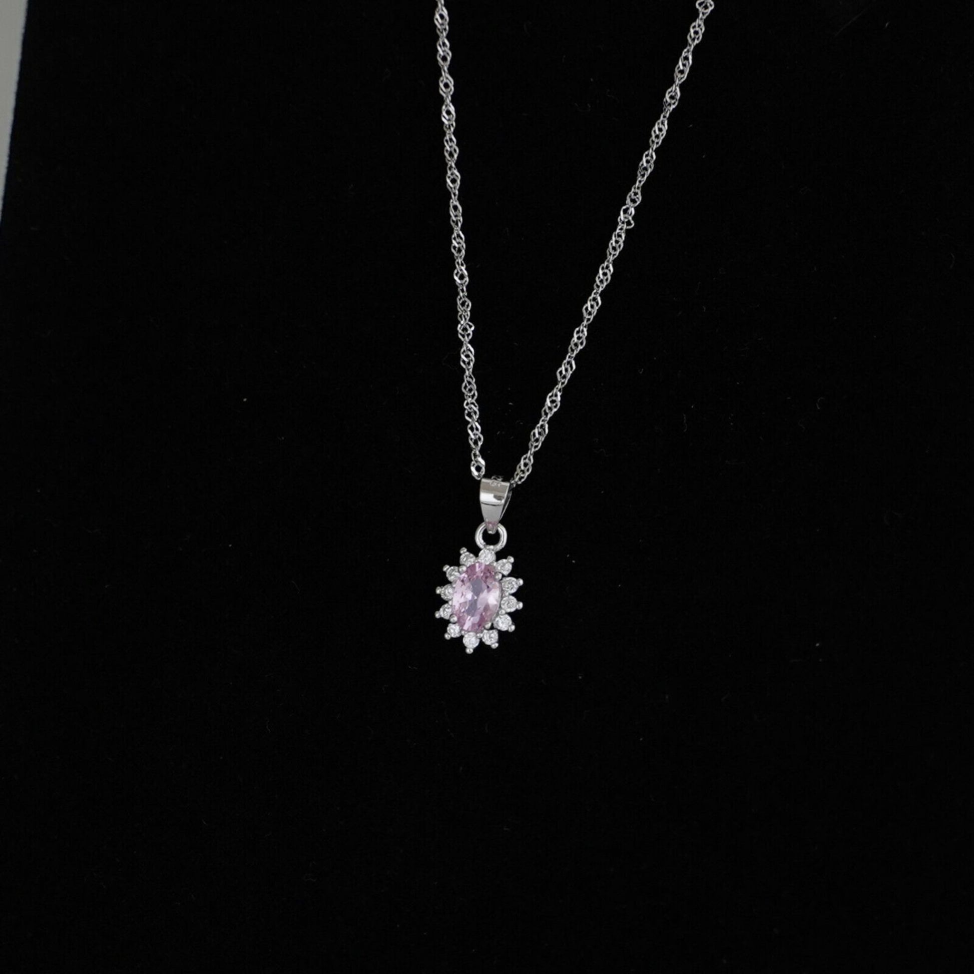 925 Sterling Silver Light Pink Cluster Necklace with Oval CZ - sugarkittenlondon