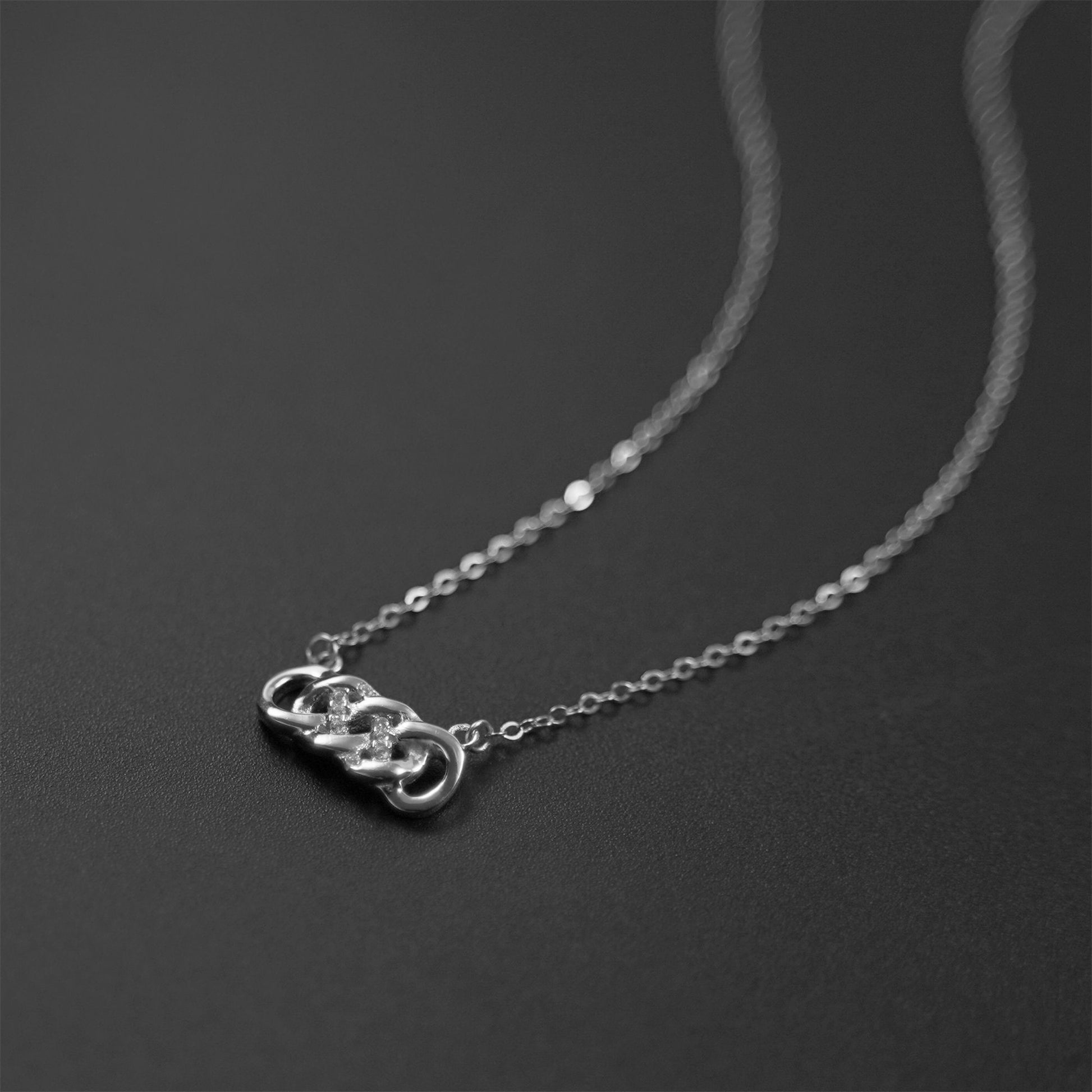 Rhodium on Sterling Silver Double Infinity Paved CZ Forever Necklace Jewellery - sugarkittenlondon