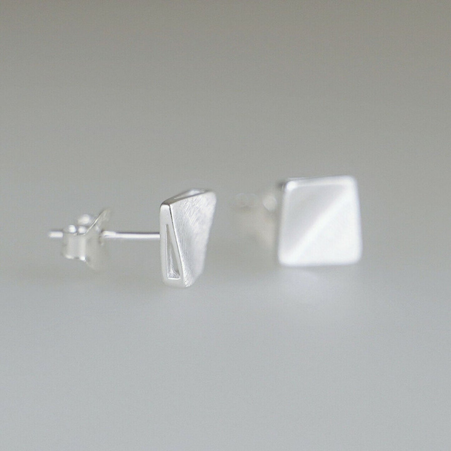 6mm Brushed Square Stud Earrings in 925 Sterling Silver with Bent Corners - sugarkittenlondon