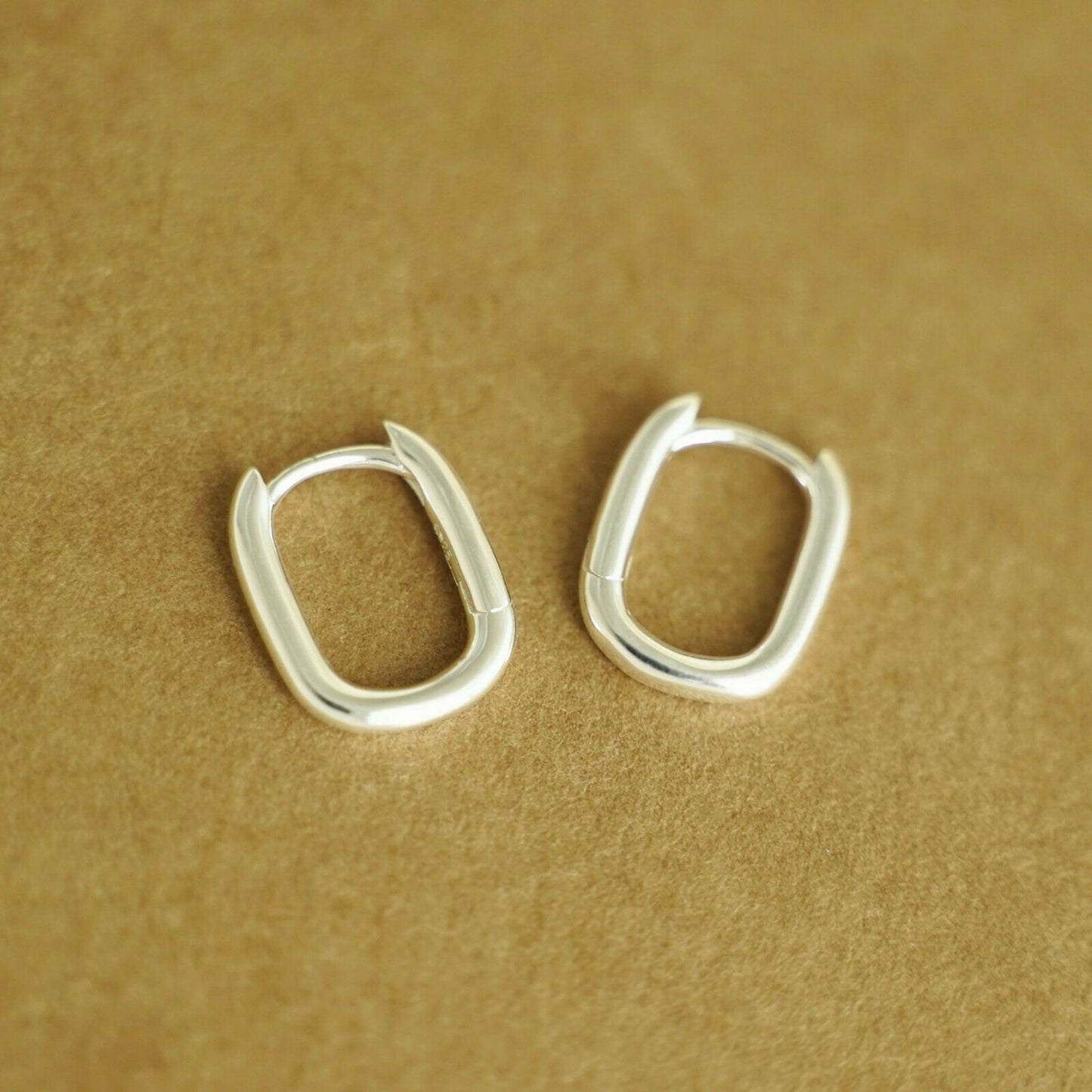 Sterling Silver Oval Square Hoop Earrings with Huggie Closure - sugarkittenlondon