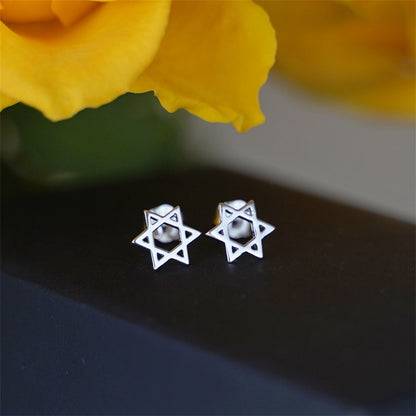 Sterling Silver 7.5mm Six Pointed Hex Star of David Stud Earrings - sugarkittenlondon