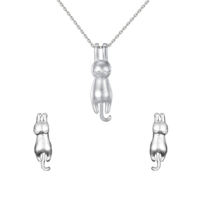Sterling Silver Cat Necklace with Jumping Kitten Stud Earrings - sugarkittenlondon