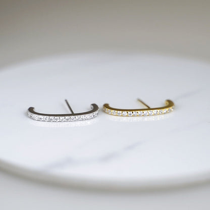 18K Gold Eternity Suspender Line Cuff Stud Earrings with Paved CZ - sugarkittenlondon