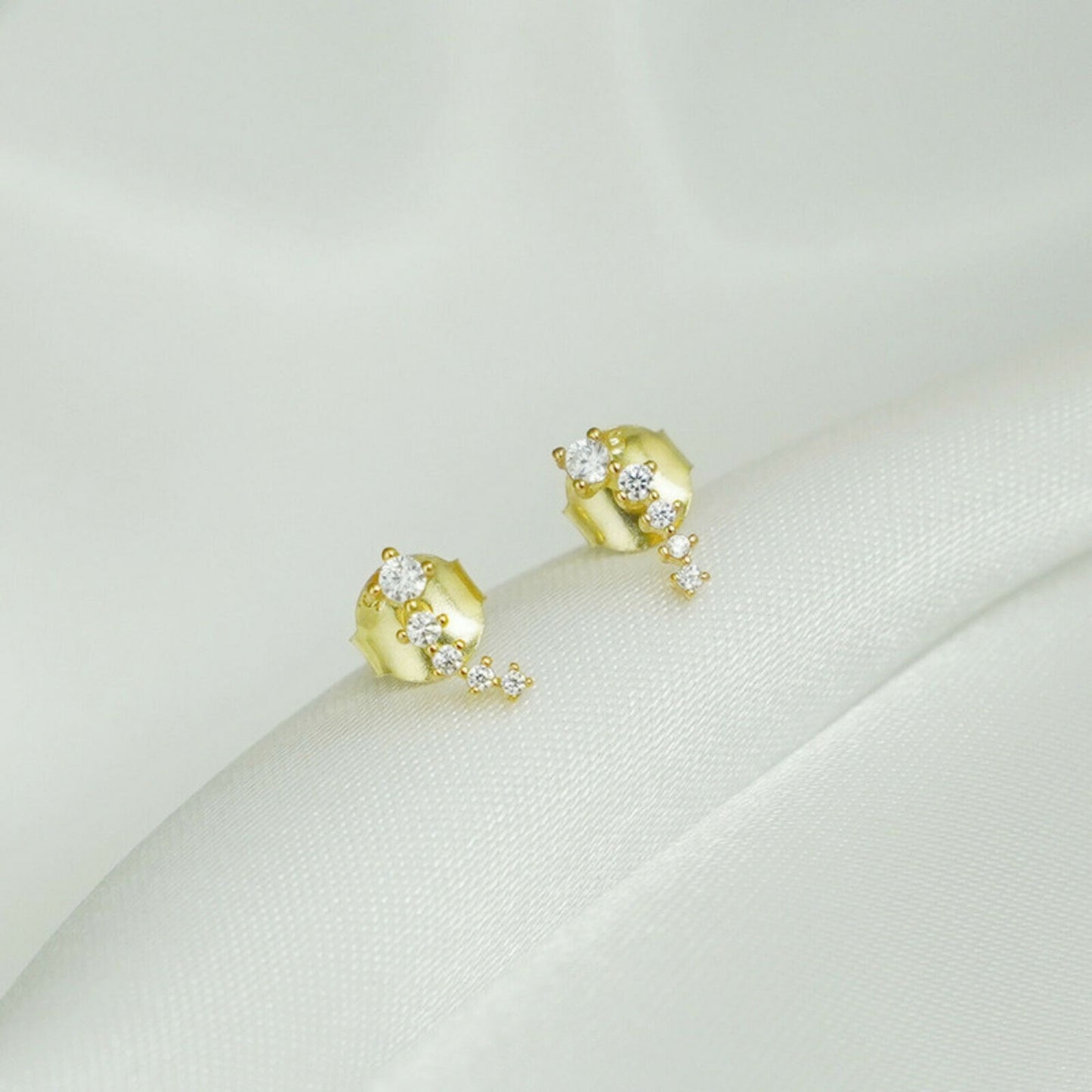 Minimalist Gold Stud Earrings on Sterling Silver with CZ Star Links - sugarkittenlondon