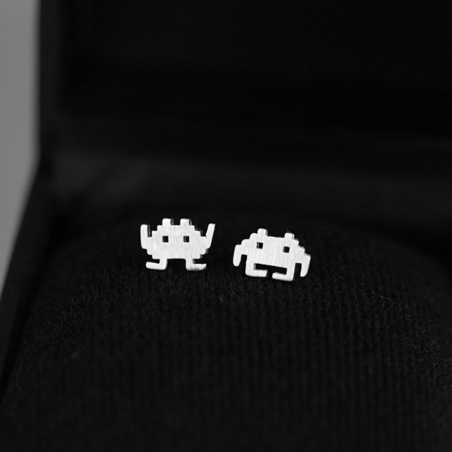 925 Sterling Silver Space Invader Stud Earrings - Pixel Game Inspired Studs Earrings - sugarkittenlondon