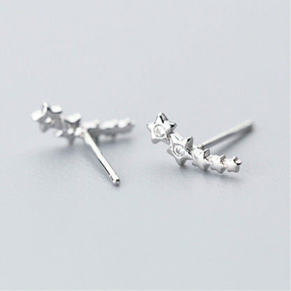 Sterling Silver Mini Star Stud Earrings with Wavy Crawler Climber - sugarkittenlondon