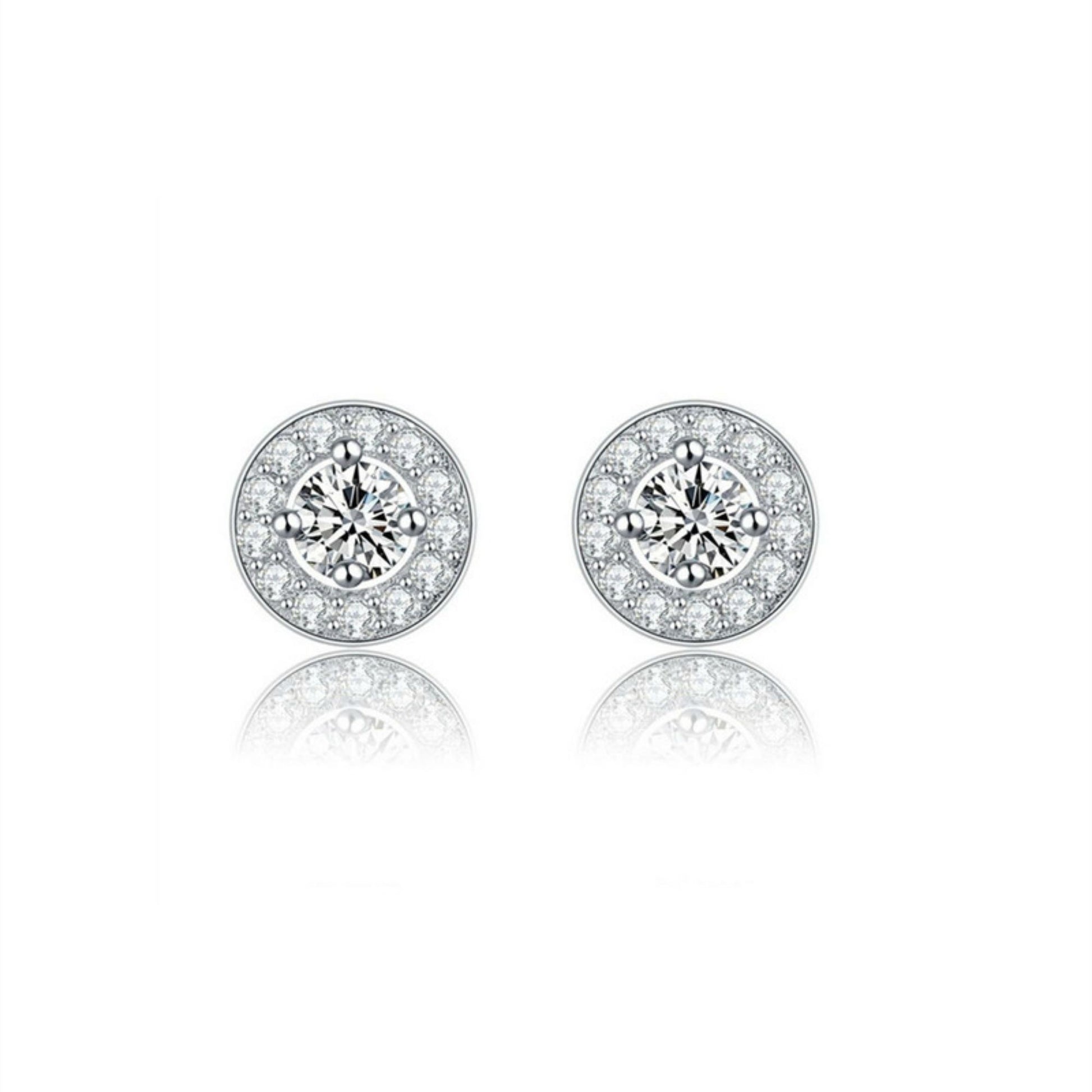 Sterling Silver Cubic Zirconia 7mm Halo Round  Stud Earrings Lady Jewellery - sugarkittenlondon