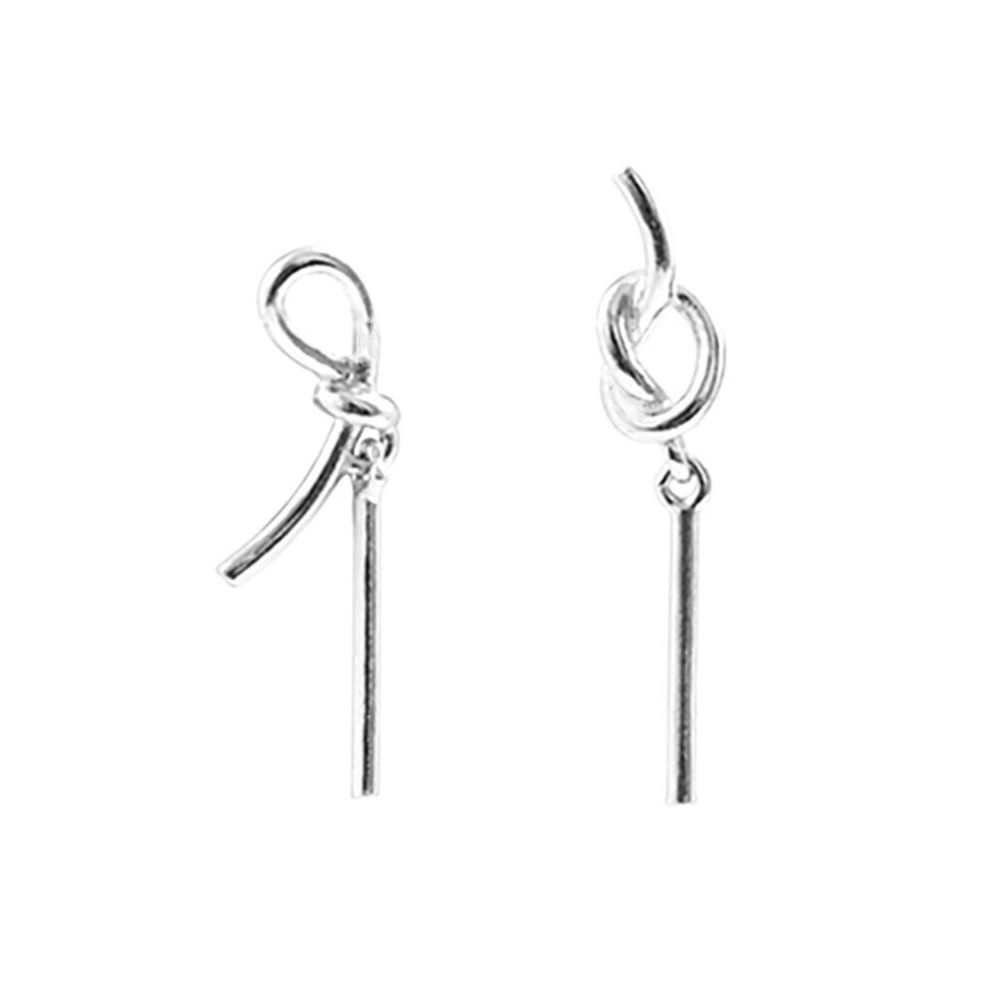 925 Sterling Silver Knot Earrings with Asymmetrical Love Knot Design - sugarkittenlondon