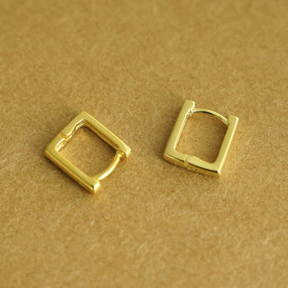 Small Plain Square Hoop Huggie Earrings in 18K Gold Plated Sterling Silver - sugarkittenlondon