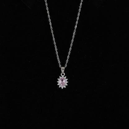 925 Sterling Silver Light Pink Cluster Necklace with Oval CZ - sugarkittenlondon