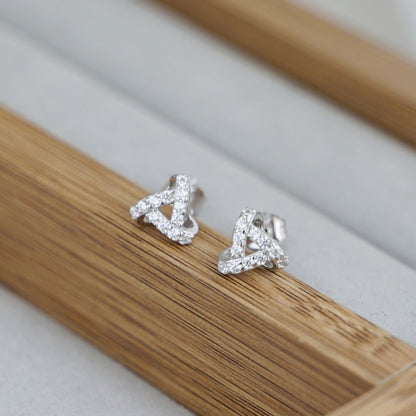 925 Sterling Silver Cubic Zirconia Stud Earrings with Triple Knot Design - sugarkittenlondon