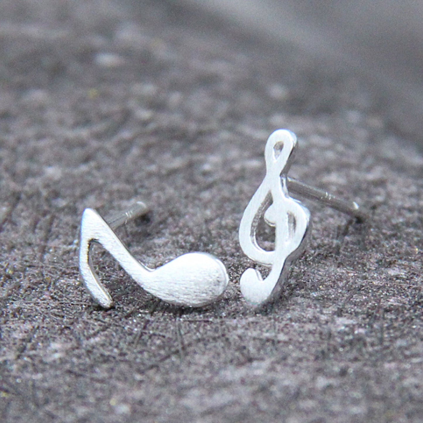 Sterling Silver Shiny Asymmetric Musical Note G Treble Clef Studs Earrings - sugarkittenlondon