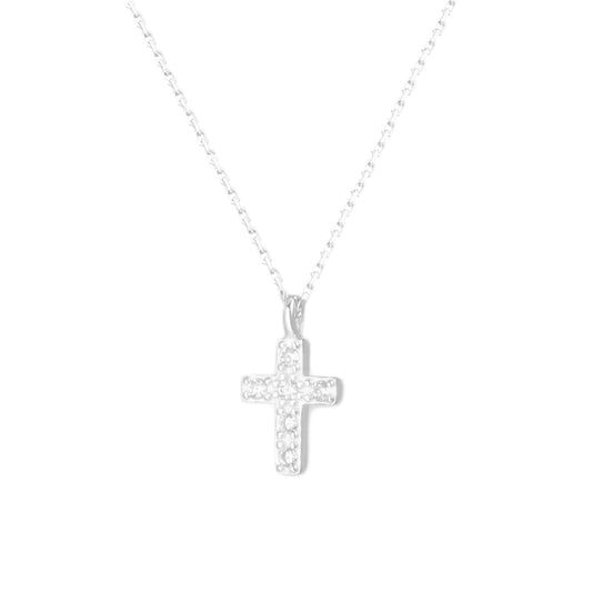Sterling Silver CZ Cross Necklace with Pave Charm - sugarkittenlondon