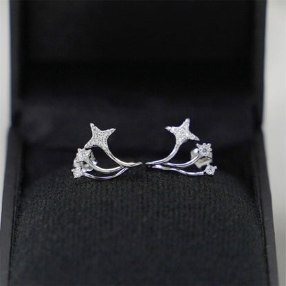 Sterling Silver Triple Shooting Star Polaris CZ Curvy Huggie Stud Earrings - sugarkittenlondon