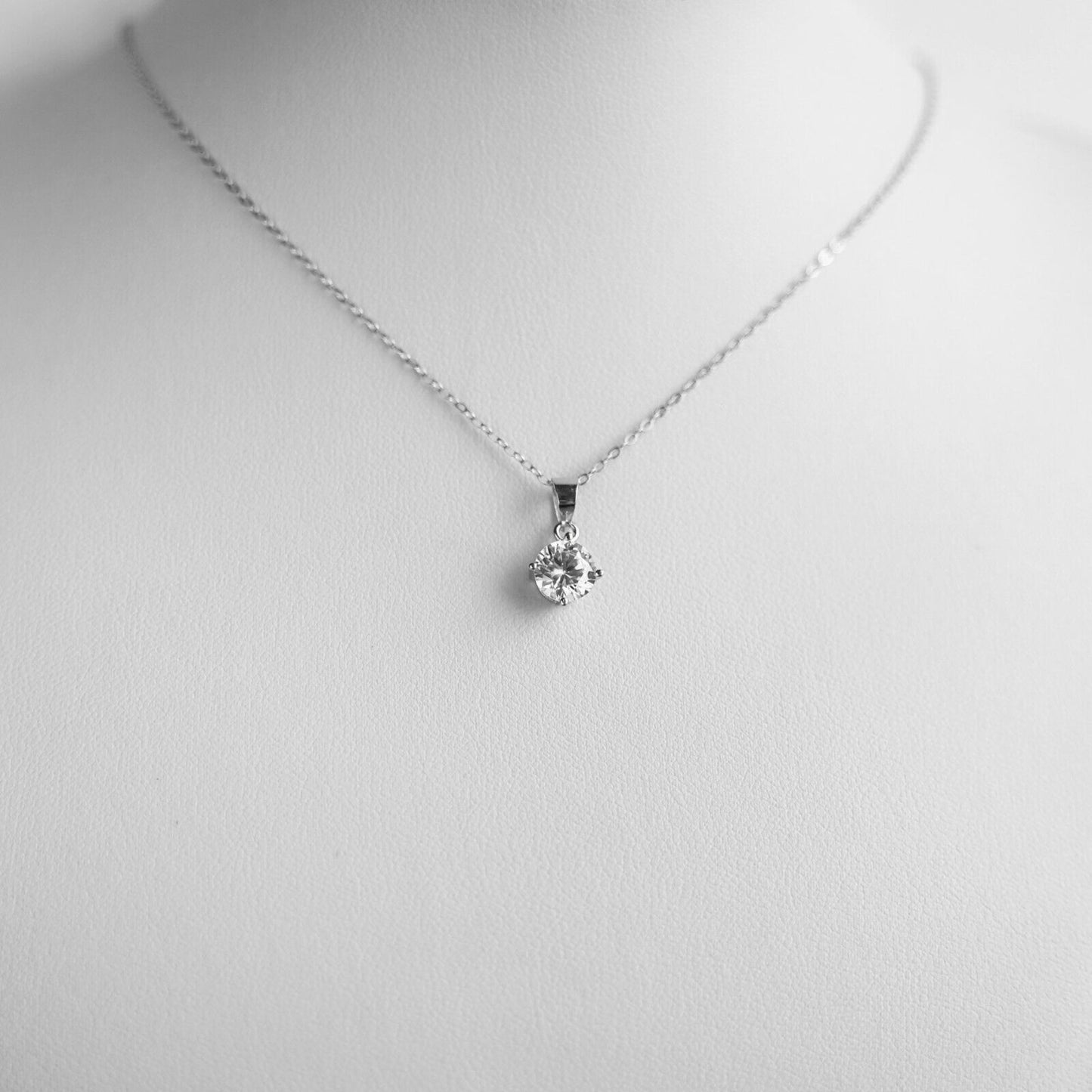 Sterling Silver Solitaire CZ Pendant Necklace with Belcher Chain - sugarkittenlondon