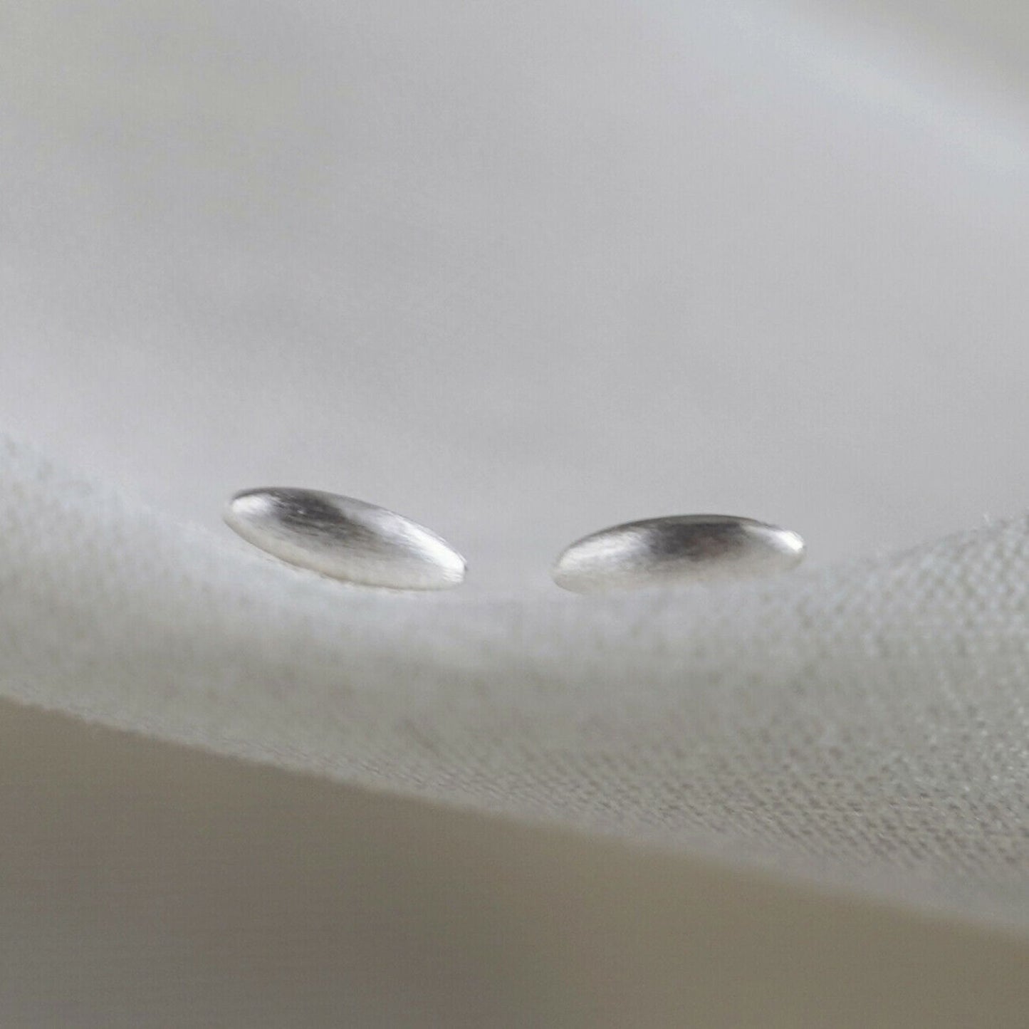 925 Sterling Silver Teardrop Stud Earrings with Brushed Rice Oval Dots - sugarkittenlondon