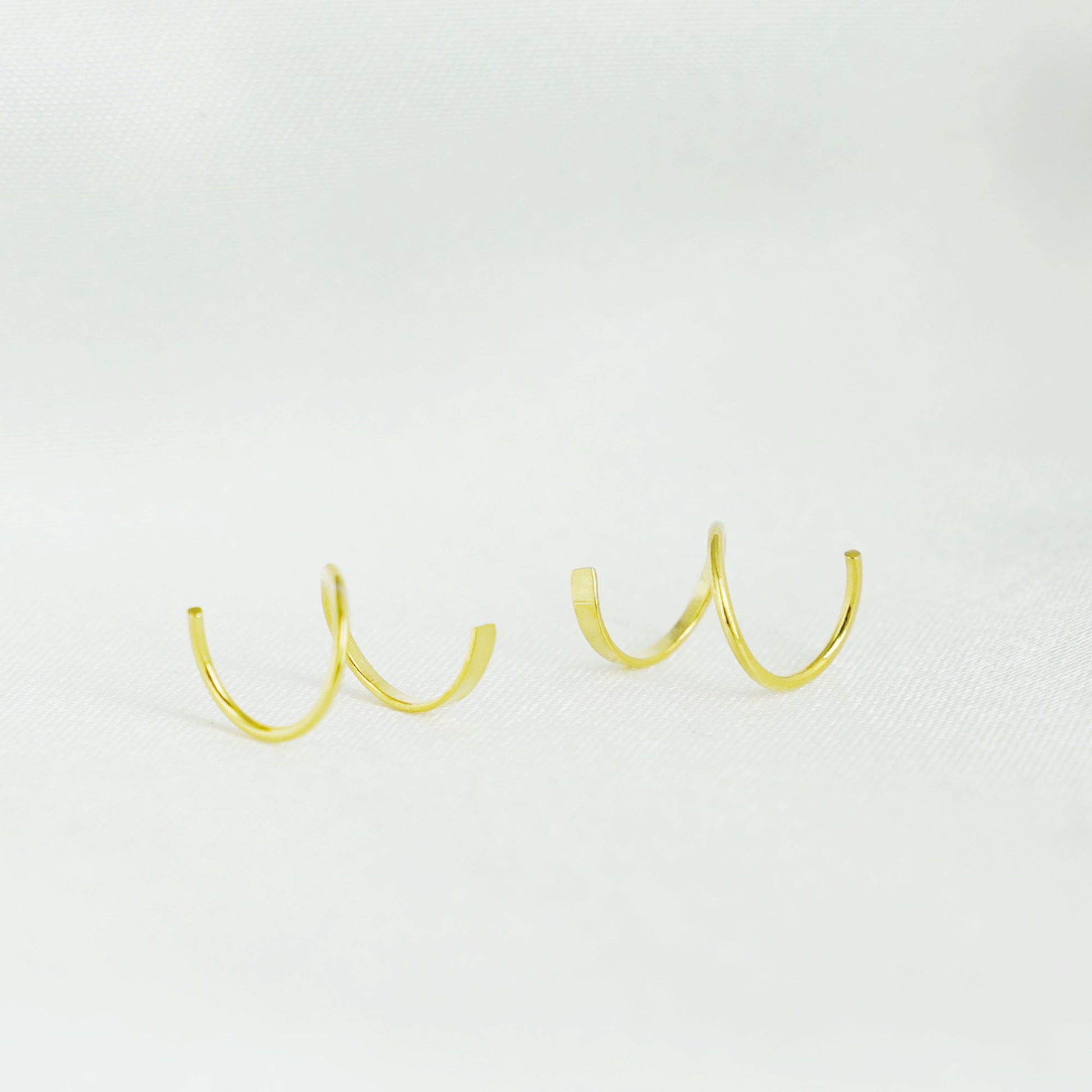 18K Gold Sterling Silver Twirl Wire Huggie Double Piercing Earrings - sugarkittenlondon
