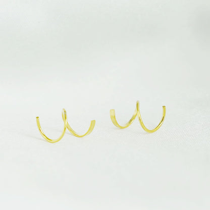 18K Gold Sterling Silver Twirl Wire Huggie Double Piercing Earrings - sugarkittenlondon