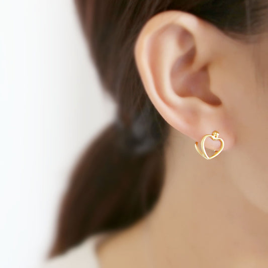 18K Gold Plated Sterling Silver Love Heart Creole Hoop Jacket Earrings - sugarkittenlondon