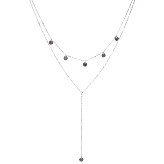 Sterling Silver Double Layered Disc Dot Circle Lariat Choker Necklace - sugarkittenlondon