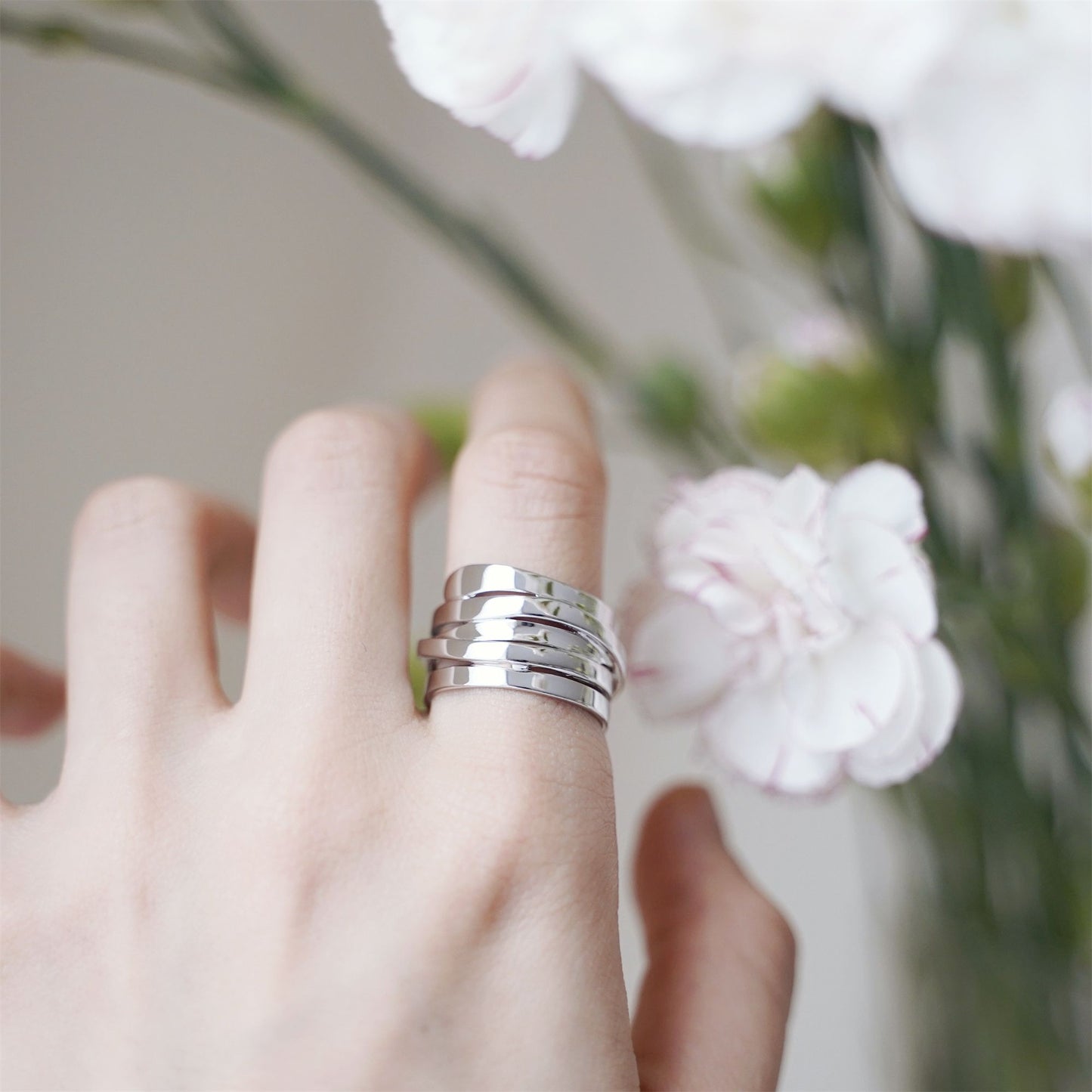 925 Sterling Silver Crossover Ring with Multi Band and Shiny Finish - sugarkittenlondon
