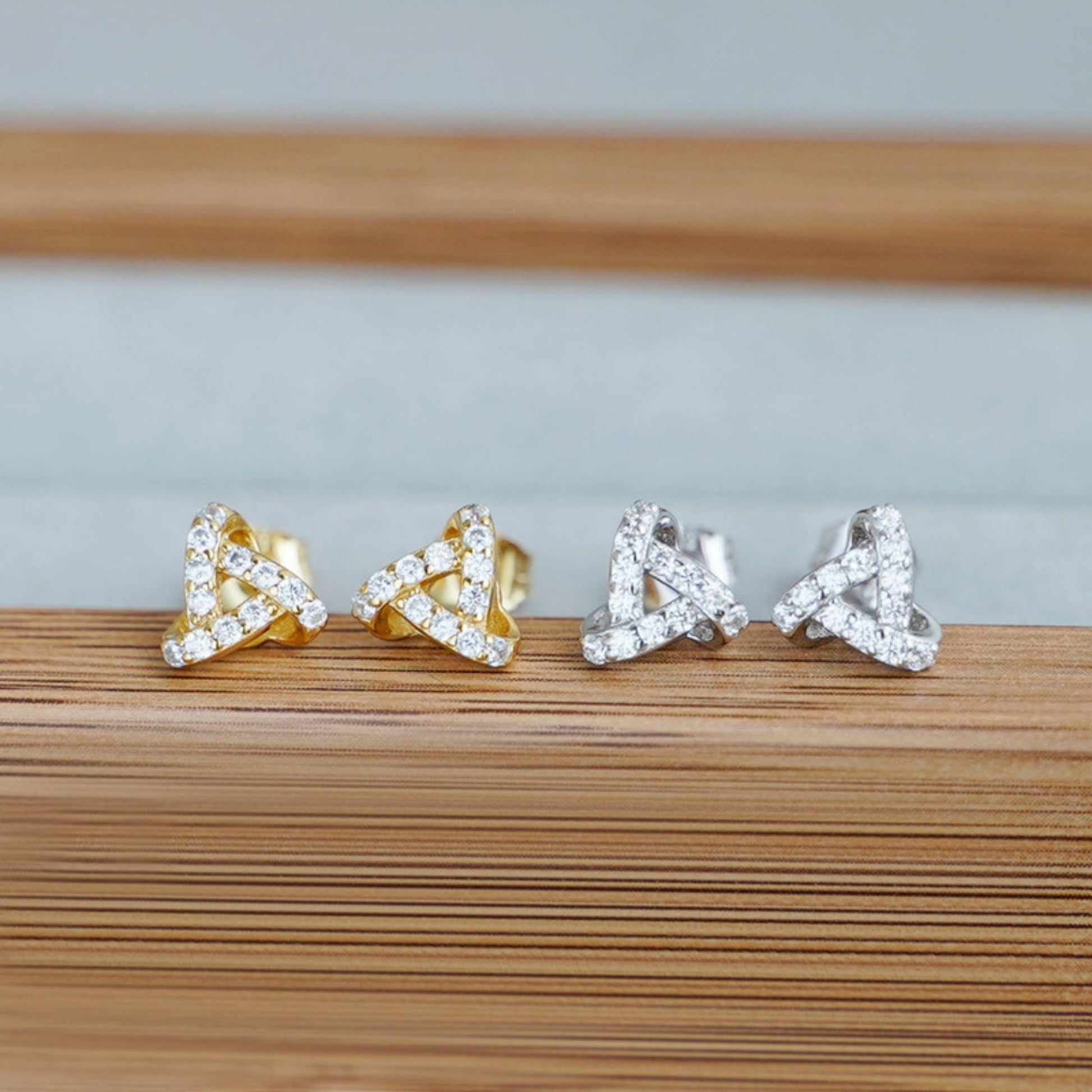 925 Sterling Silver Cubic Zirconia Stud Earrings with Triple Knot Design - sugarkittenlondon