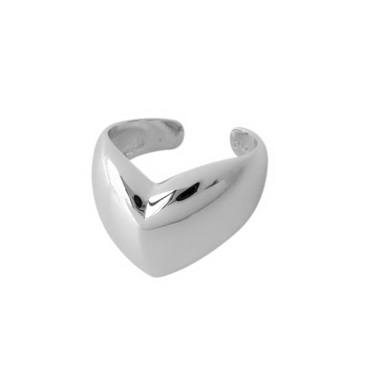 Sterling Silver Chunky Bent Dome Love Heart Wishbone Open Band Ring with UK Hallmarks - sugarkittenlondon
