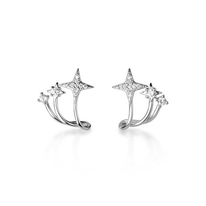 Sterling Silver Triple Shooting Star Polaris CZ Curvy Huggie Stud Earrings - sugarkittenlondon