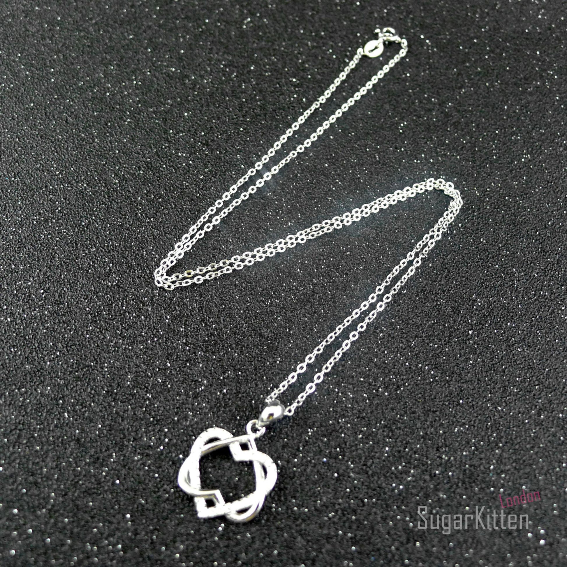 Sterling Silver Double Floating Twisted Knot Love Heart Necklace - sugarkittenlondon