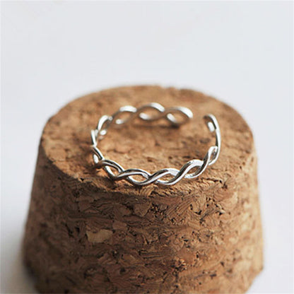 Sterling Silver Twist Wave Infinity Open Band Ring with Entwine Love Design - sugarkittenlondon