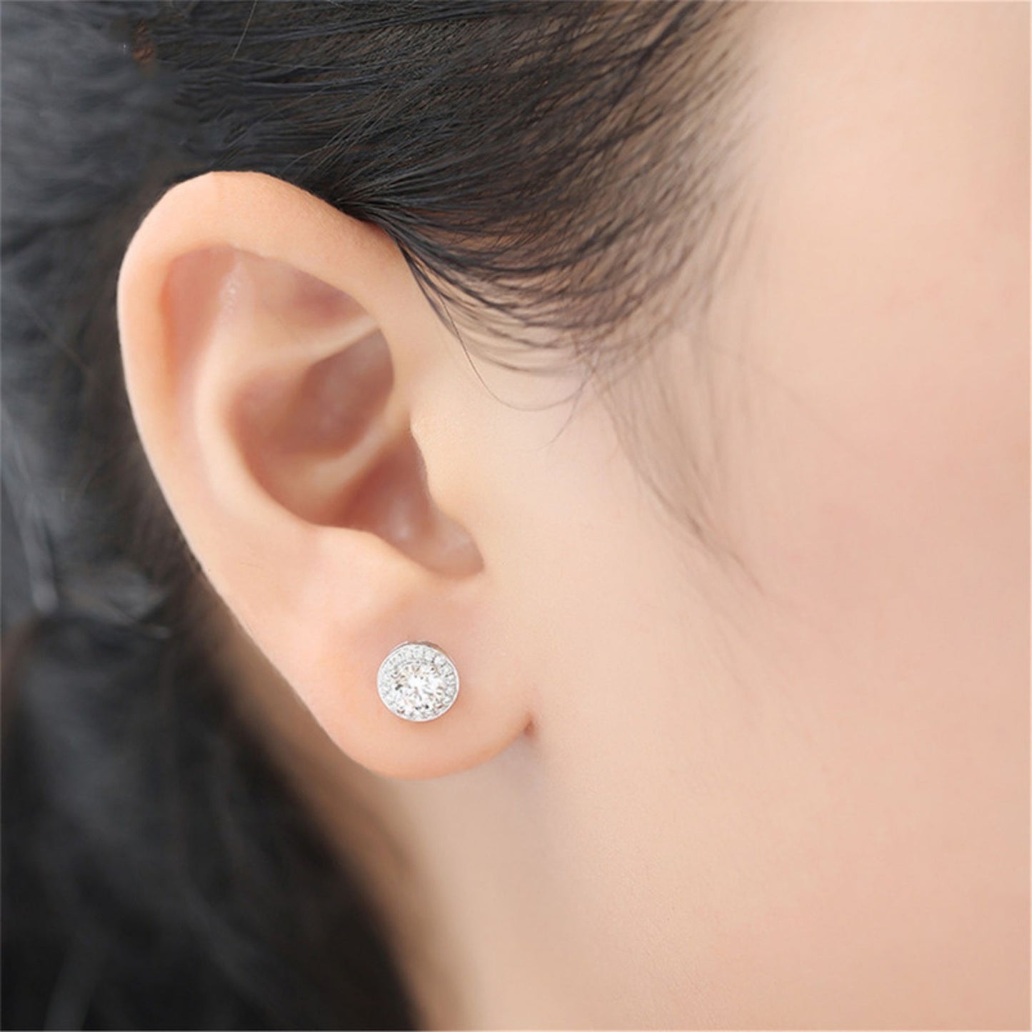 Sterling Silver Cubic Zirconia 7mm Halo Round  Stud Earrings Lady Jewellery - sugarkittenlondon