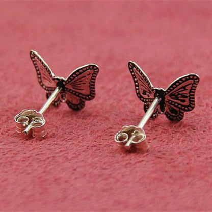 925 Sterling Silver Butterfly Stud Earrings with Dark Vintage Finish - sugarkittenlondon