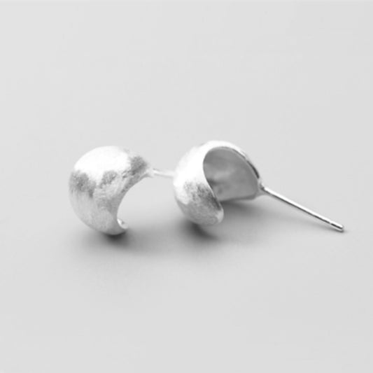 Sterling Silver Brushed Half Hoop Ball Circle Dome Drop Stud Earrings - sugarkittenlondon