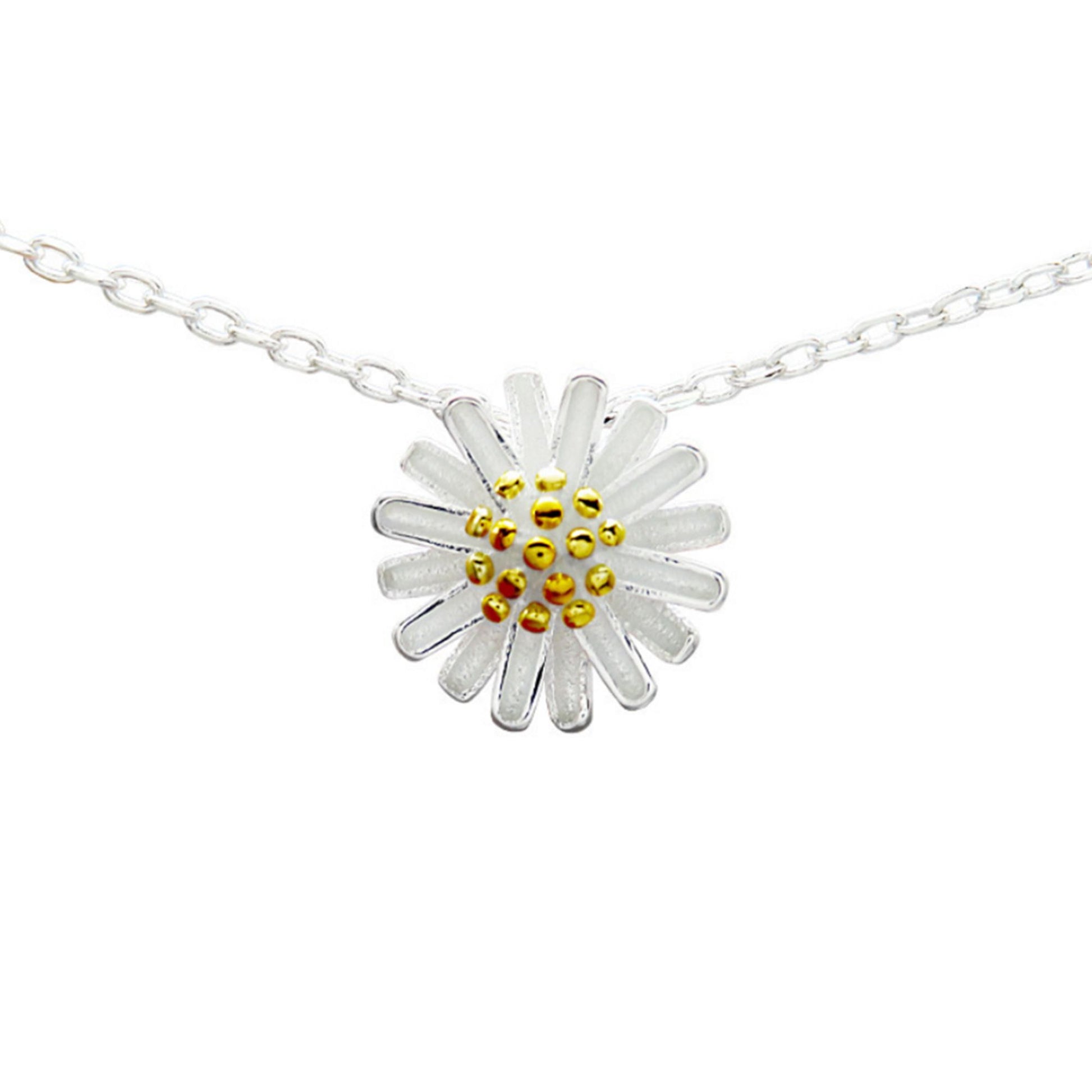 Sterling Silver Daisy Chain Necklace with 11mm Daisy Flower Blossom Pendant and Lobster Clasp - sugarkittenlondon