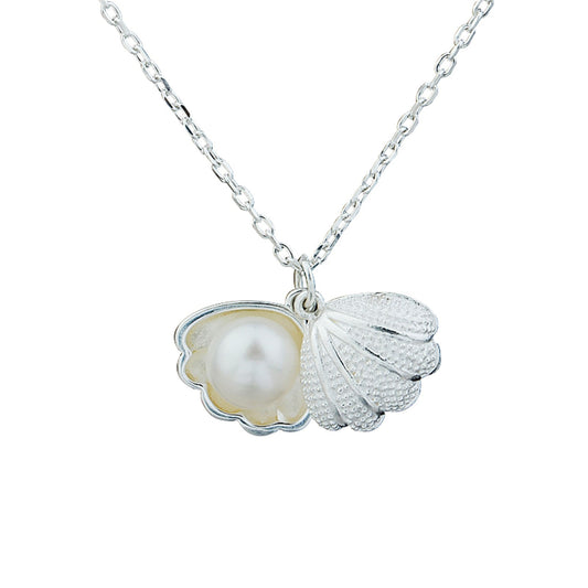 925 Sterling Silver Shell Necklace with Natural Freshwater Pearl - sugarkittenlondon