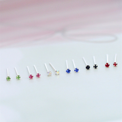 Sterling Silver Small 1.5mm CZ Clear Blue Black Red Opal Green Earrings with Small CZ - sugarkittenlondon