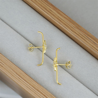 18K Gold on Sterling Silver North Pole Star CZ Suspender Bar Cuff Stud Earrings - sugarkittenlondon