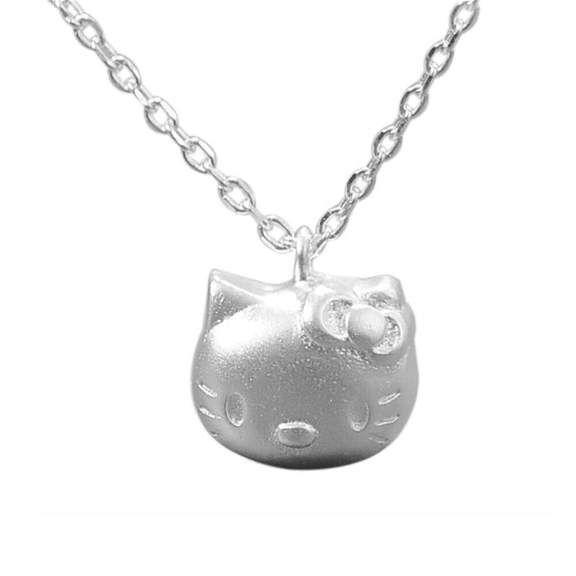 Sterling Silver Hello Kitty Necklace with Jingle Bell Charm - sugarkittenlondon