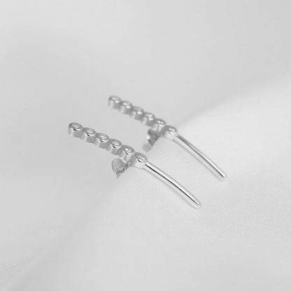 Sterling Silver Pointy Bar Linked Bezel CZ Line Stud Climber Drop Earrings - sugarkittenlondon