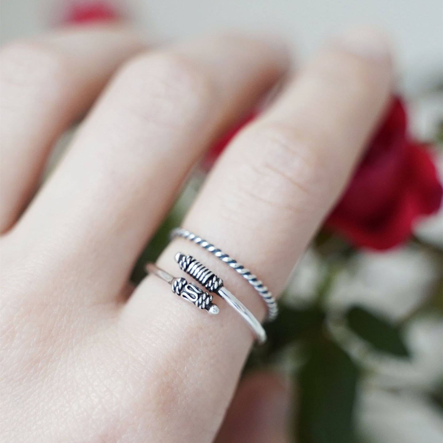 Retro Knuckle Ring with Sterling Silver Totem Knot Design UK N Adjustable - sugarkittenlondon