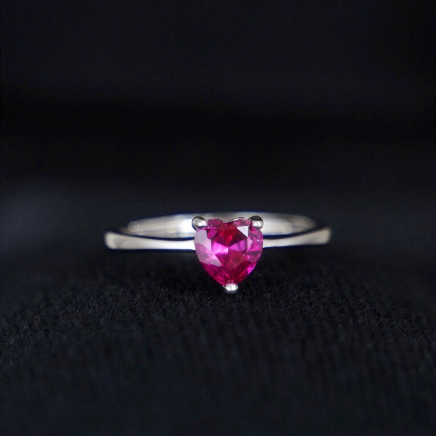 Rhodium on Sterling Silver Solitaire Heart Shaped Cut Magenta CZ Sizable Ring - sugarkittenlondon