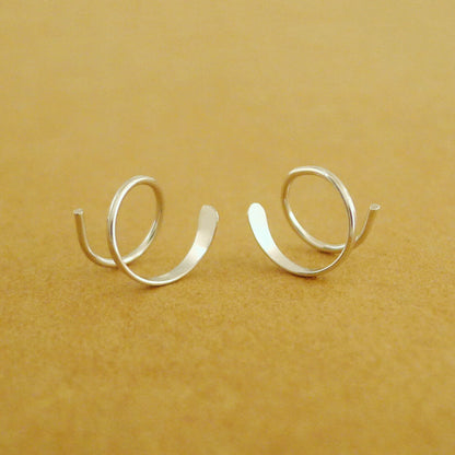 925 Sterling Silver Twirl Wire Huggie Double Piercing Earrings - sugarkittenlondon
