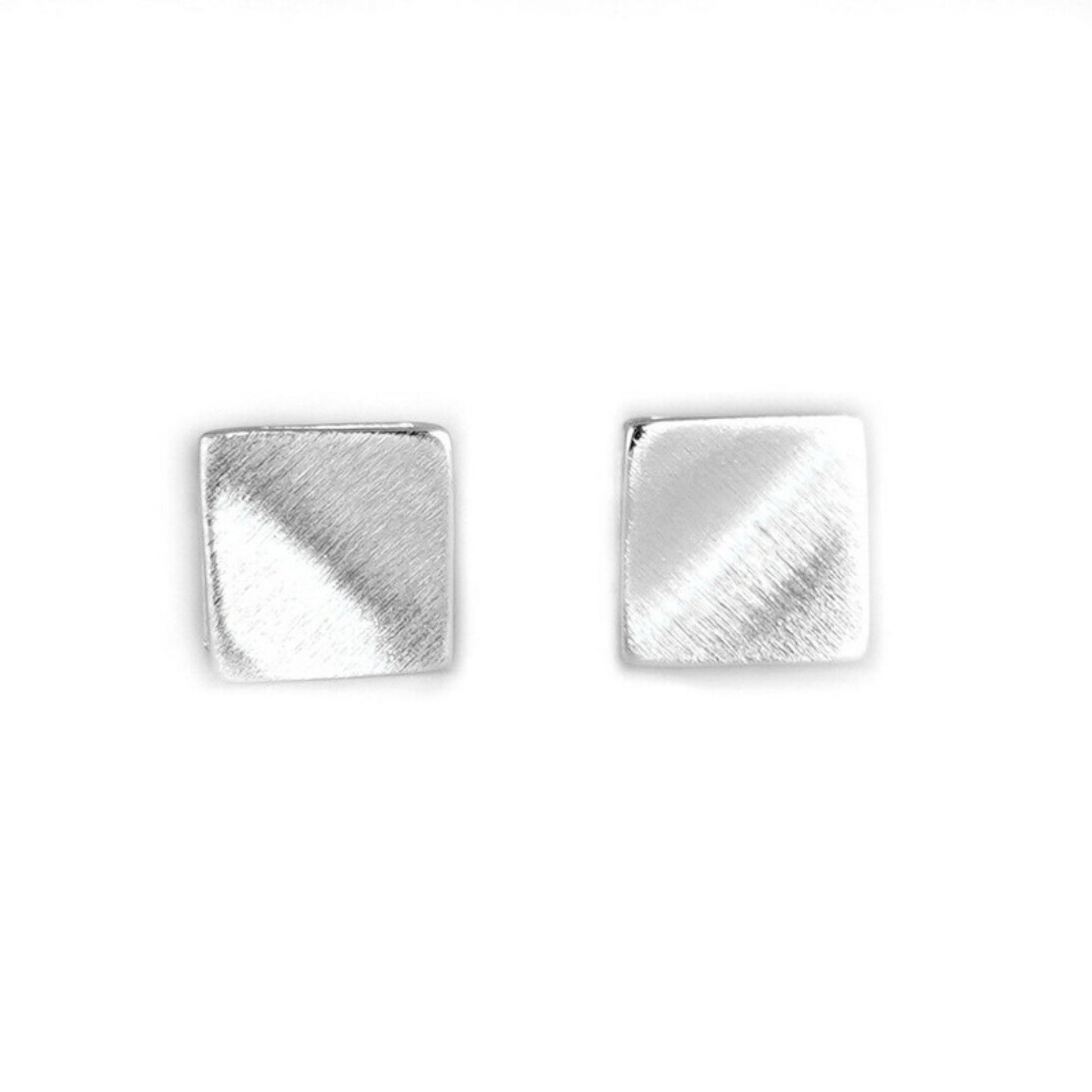 6mm Brushed Square Stud Earrings in 925 Sterling Silver with Bent Corners - sugarkittenlondon