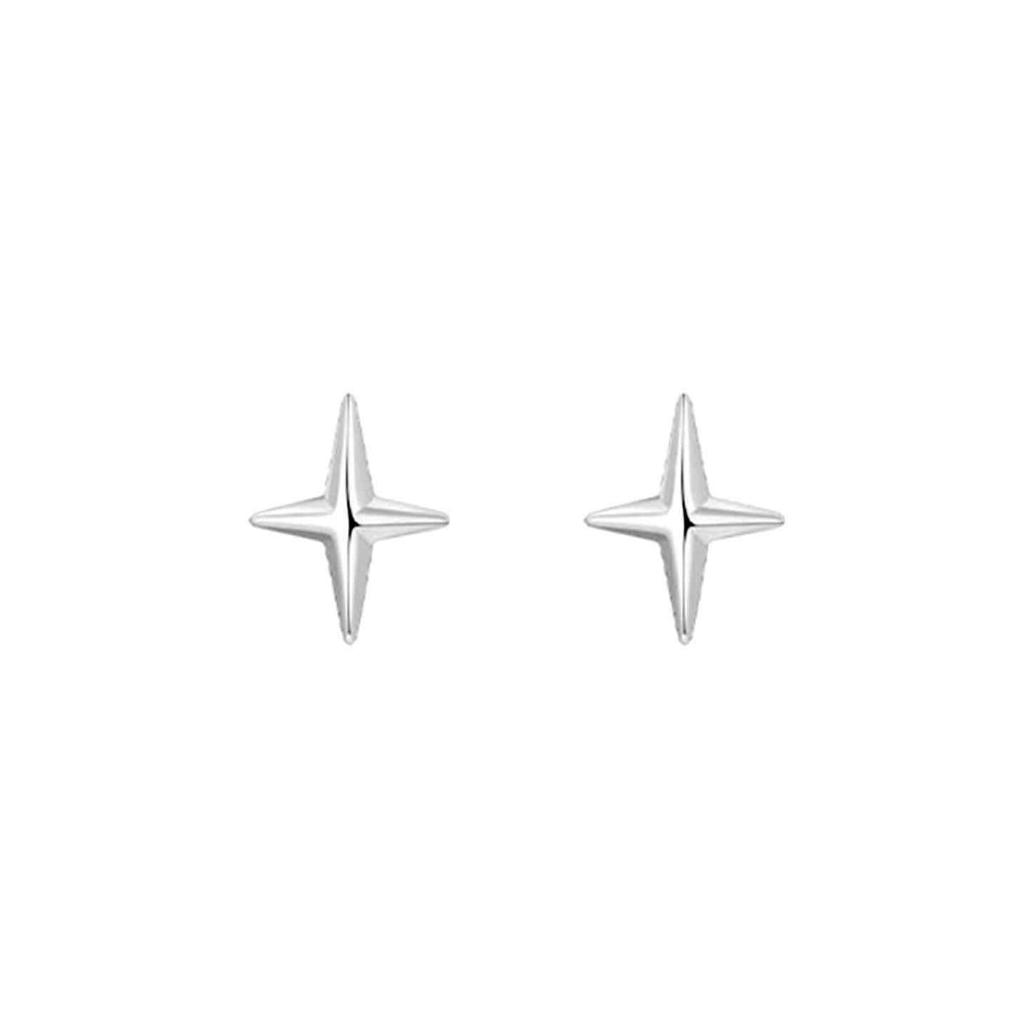 Sterling Silver 4 Pointed Star Cross Unisex Stud Earrings 2 Tones - sugarkittenlondon