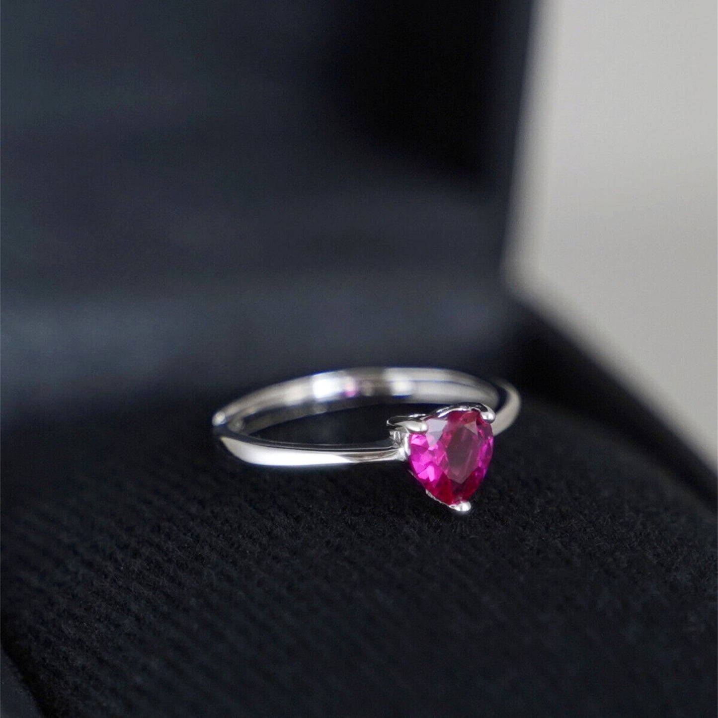 Rhodium on Sterling Silver Solitaire Heart Shaped Cut Magenta CZ Sizable Ring - sugarkittenlondon